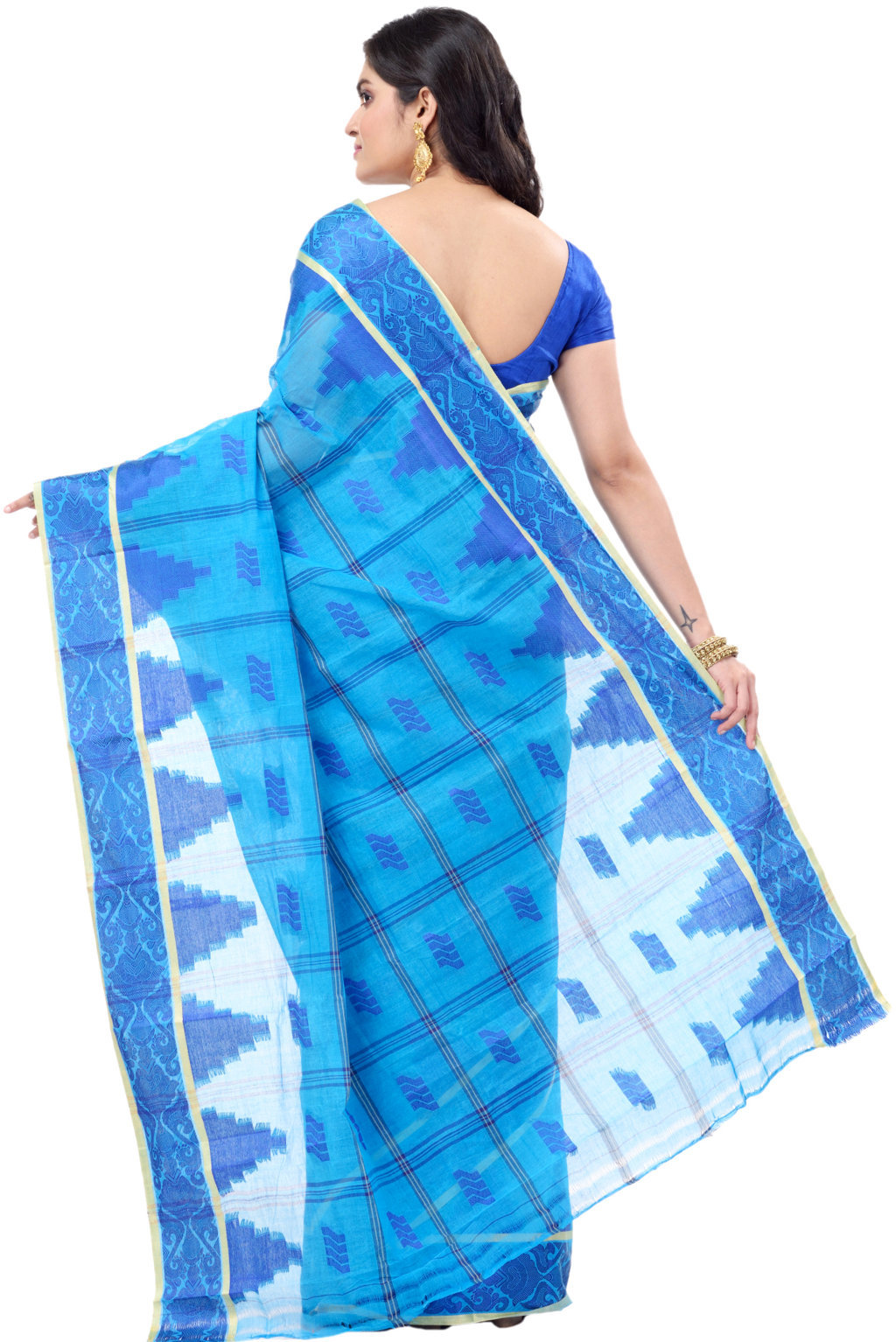 Blue Pure Cotton Kamala Desiging Tant Saree (227)